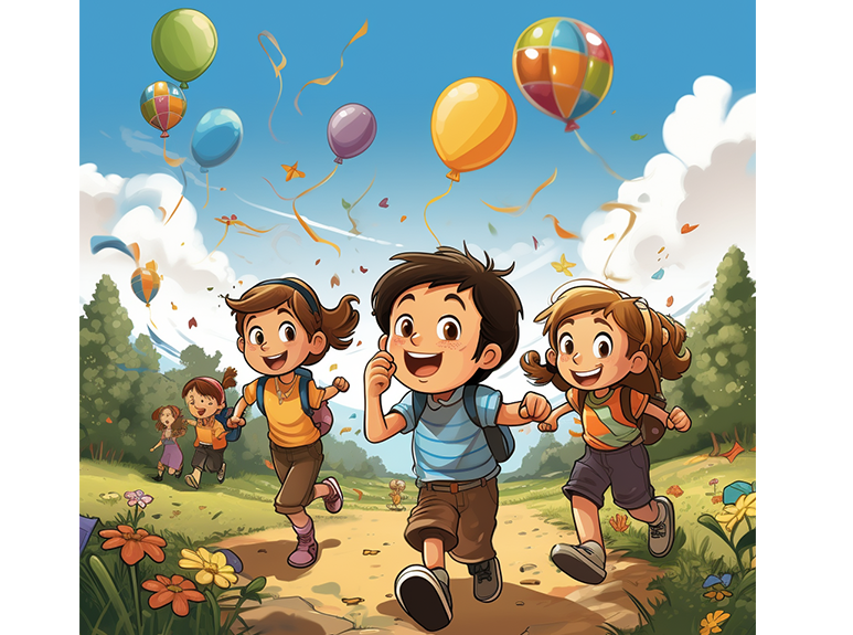 أطفال يلعبون في الربيع