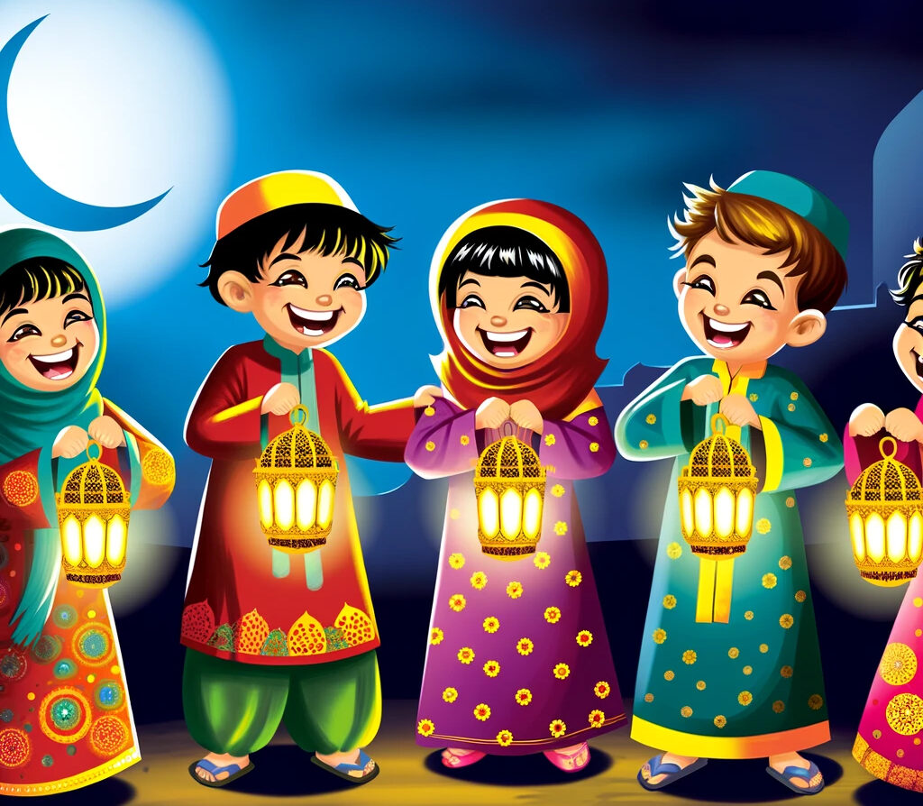 أطفال حاملين فوانيس رمضان