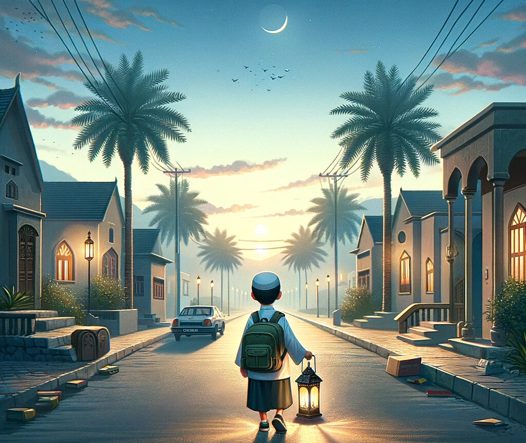 طفل يذهب للمدرسة في رمضان