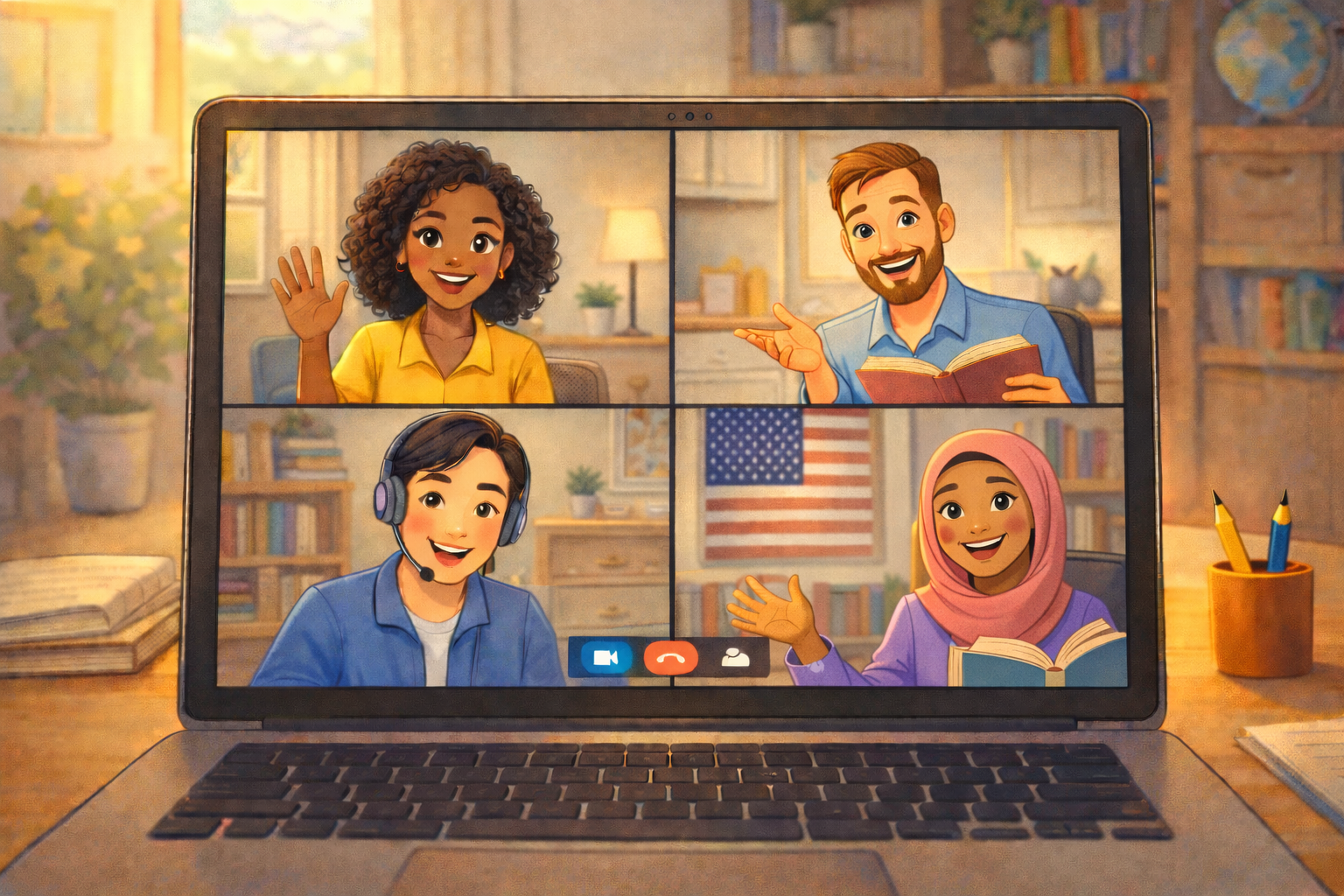 Online English teachers on a laptop screen