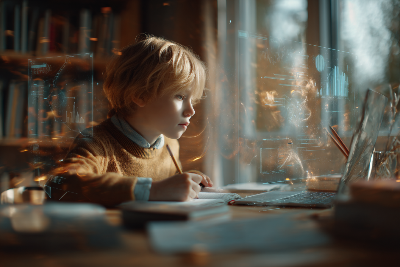 A child doing homework with the help of artificial intelligence