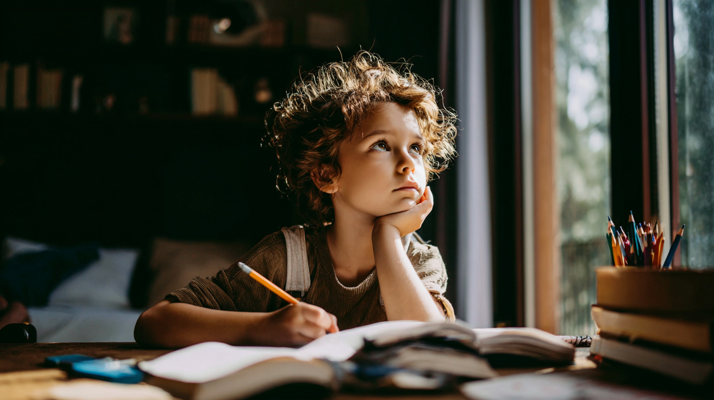 A child thinking while studying