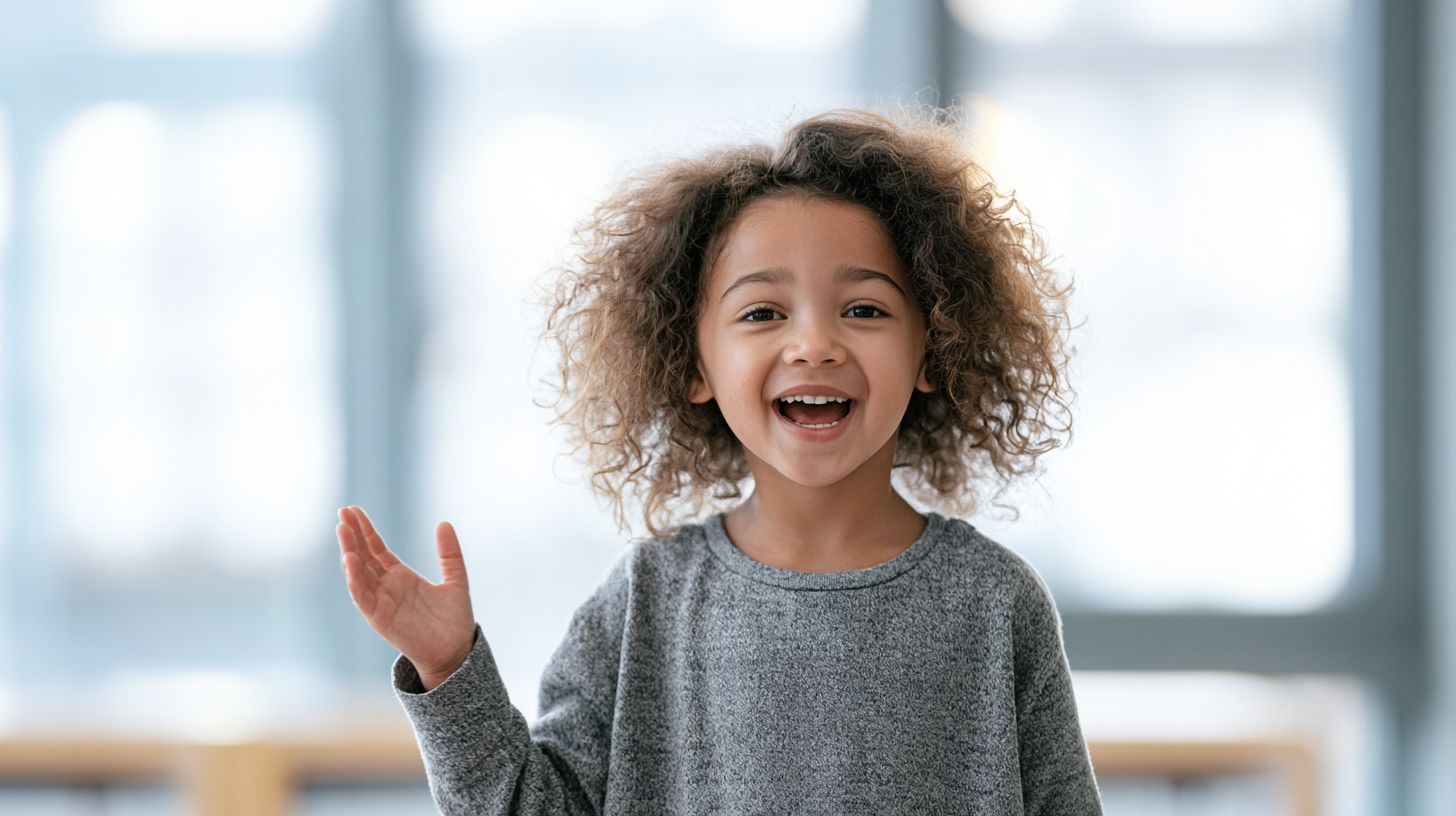 A child speaking confidently, symbolizing confidence removing a communication block.