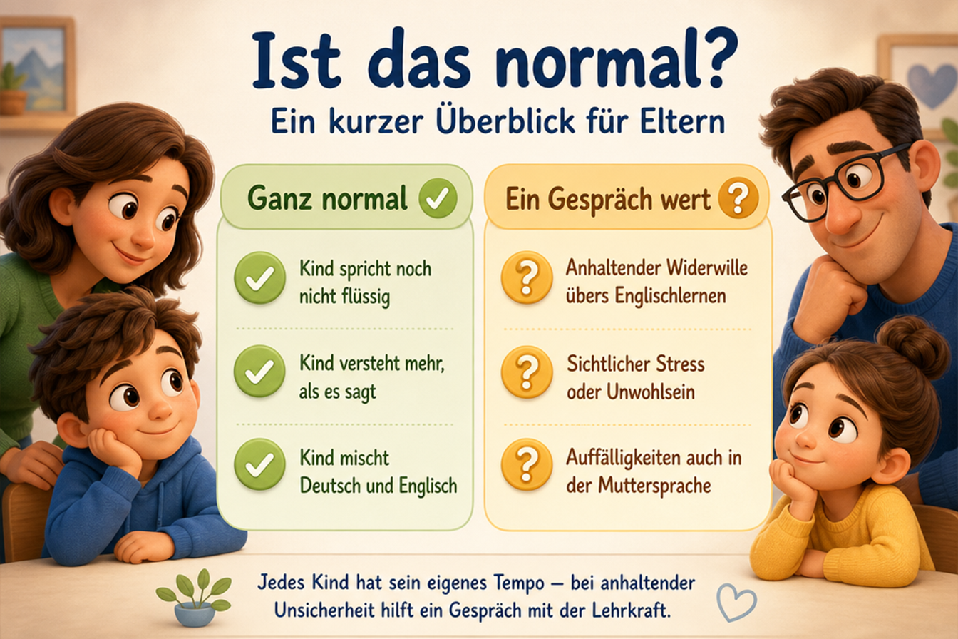 Infografik: Wann müssen sich Eltern beim Englisch lernen mit Kindern Sorgen machen?