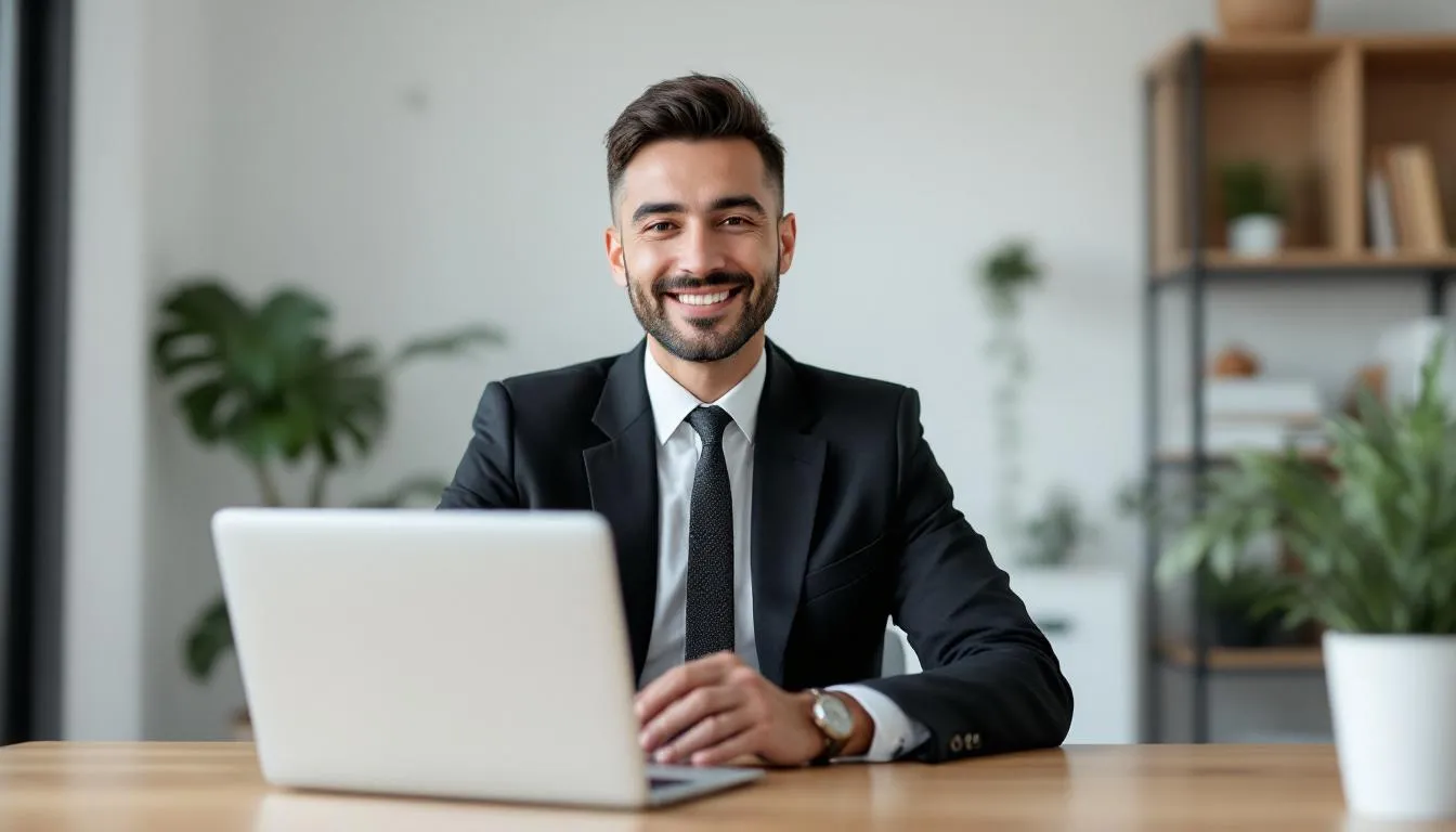 Un adulto profesional participa en una videollamada, utilizando varios idiomas para comunicarse
