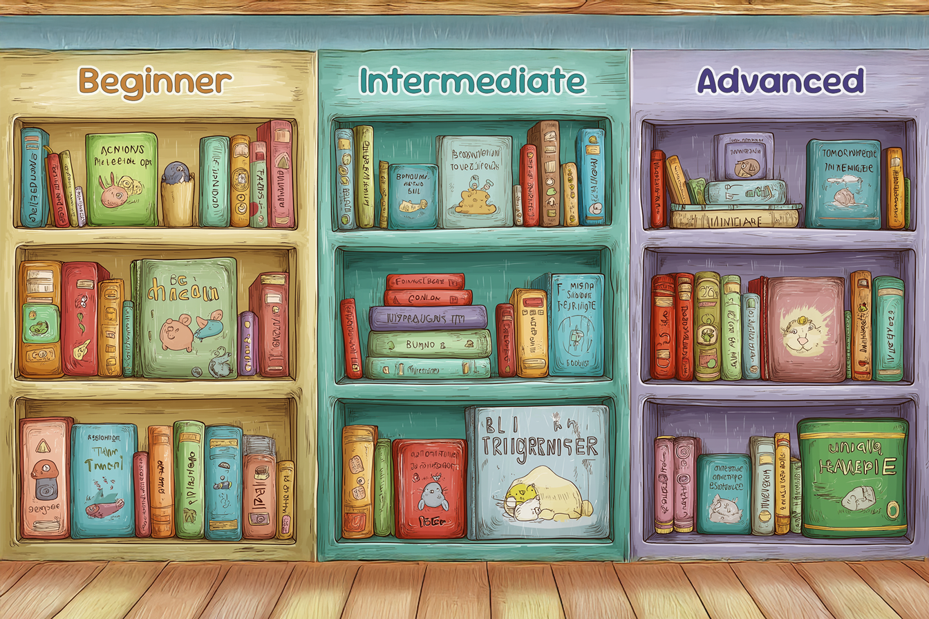 Una imagen en la que se pueden ver los tres niveles de inglés: beginner, intermediate y advanced