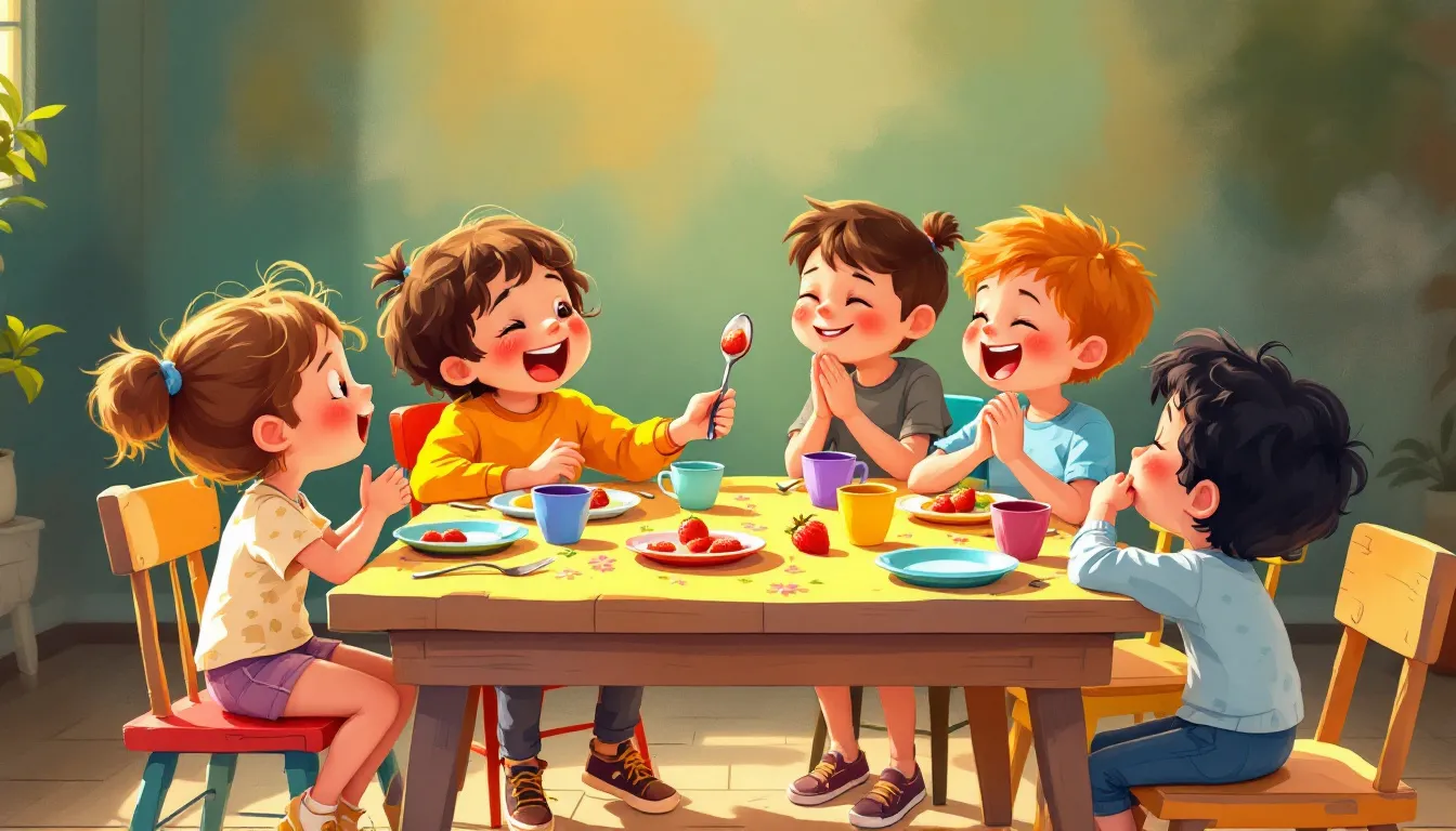 Un grupo de niños comiendo en la mesa