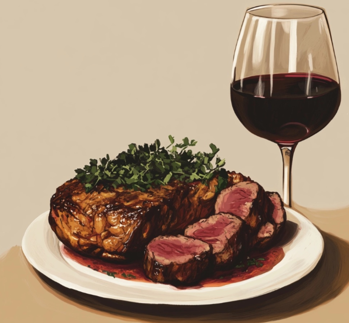 Una imagen de lo bien que se complementa la carne y el vino