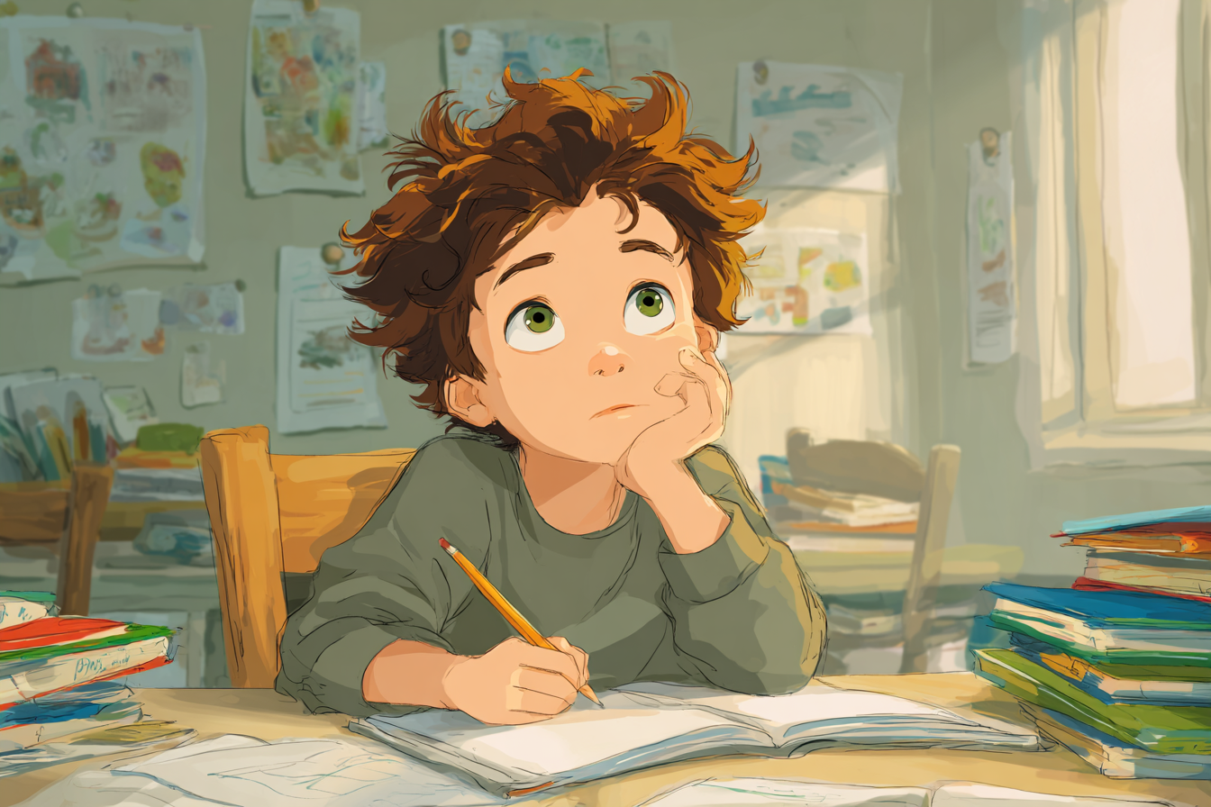 Una imagen de un niño estudiando inglés