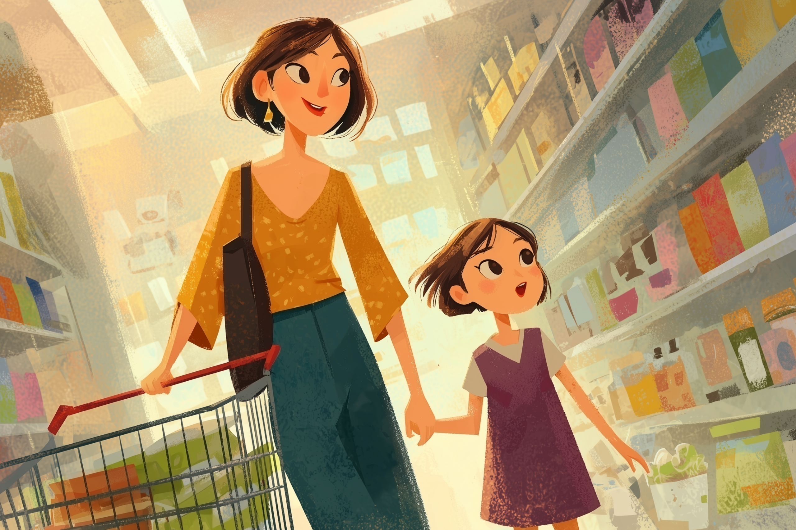 Una madre y su hija yendo juntas de compras