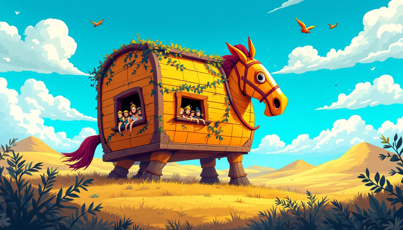 Una ilustración con el caballo de Troya