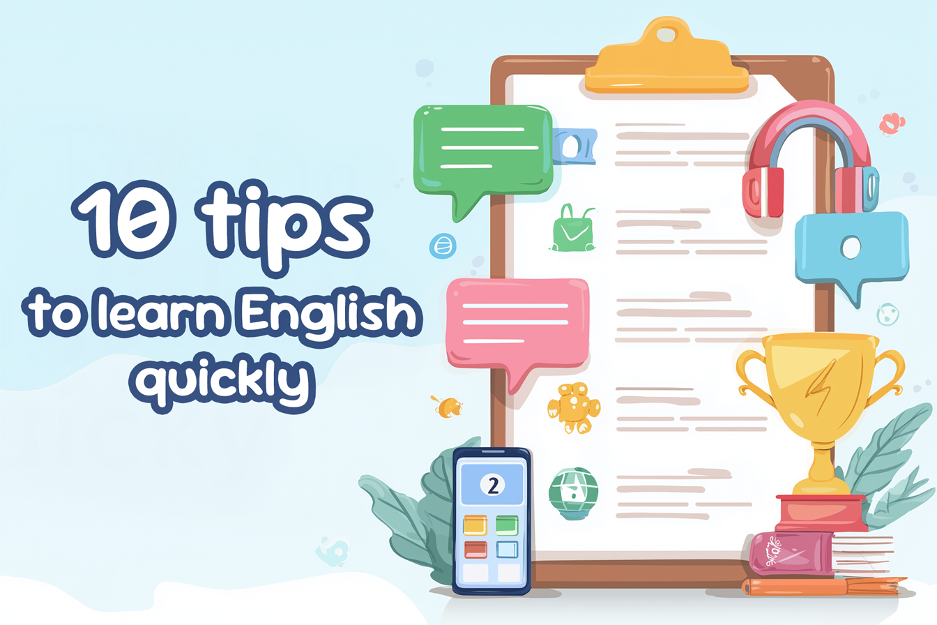 Una imagen en la que se puede leer '10 tips para aprender inglés rápido'.
