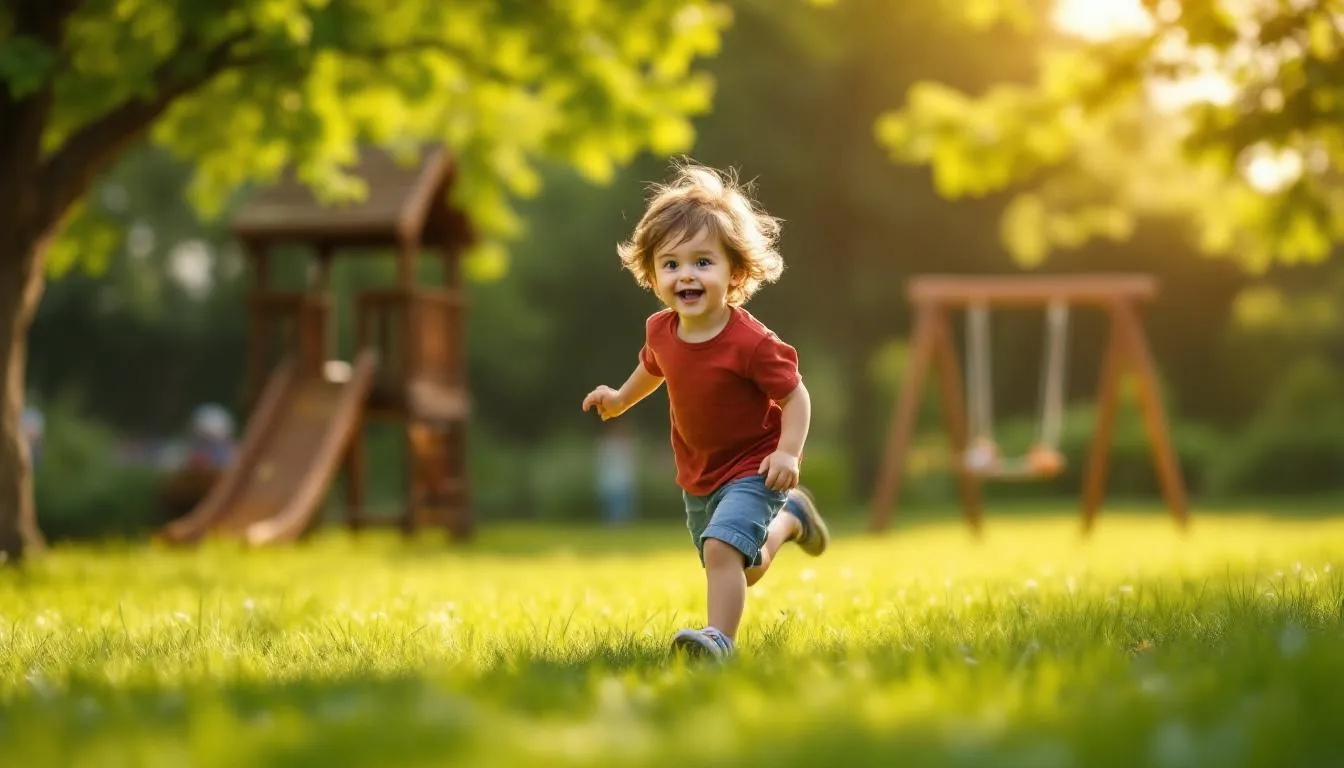 Un niño en un parque corriendo