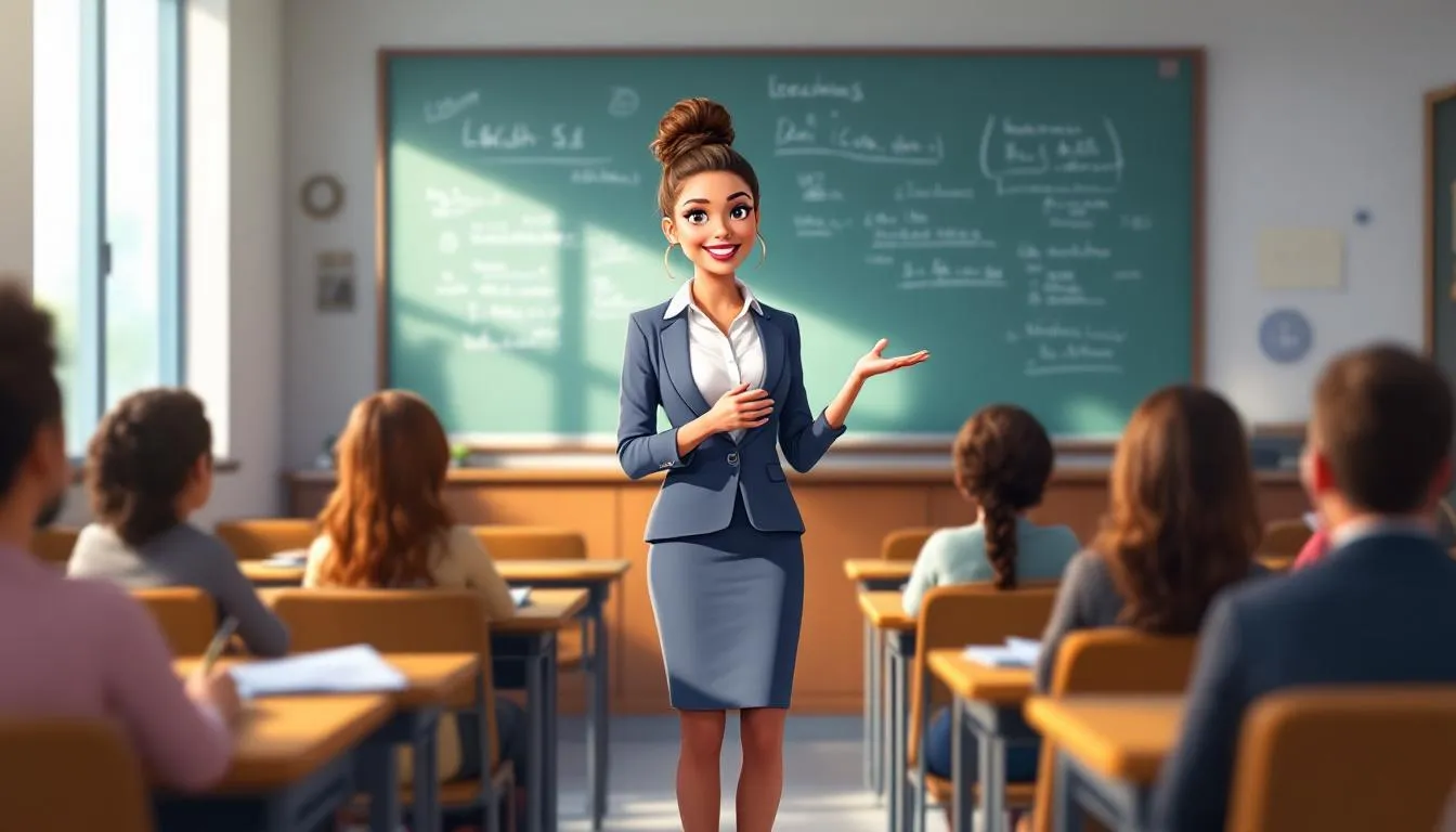 Una ilustración muestra a una profesora en un aula