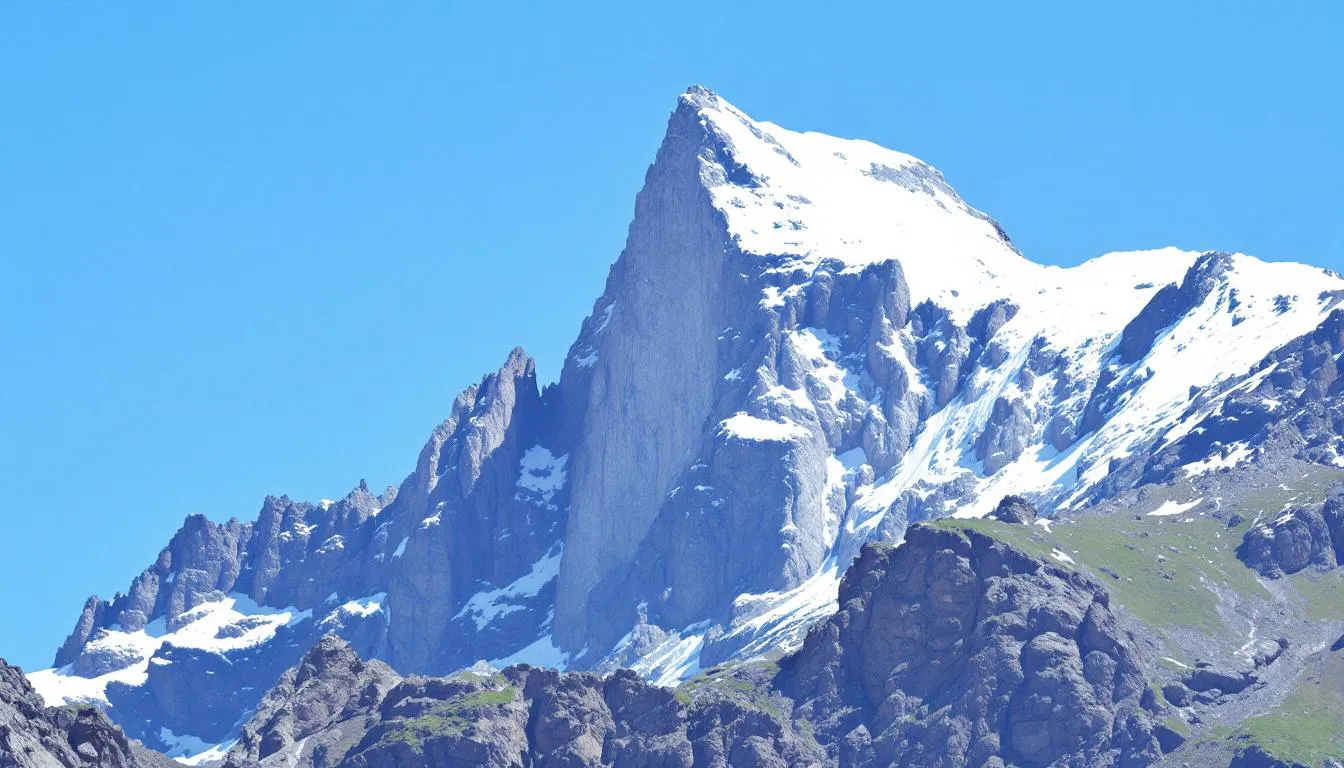 Una montaña alta se eleva majestuosamente