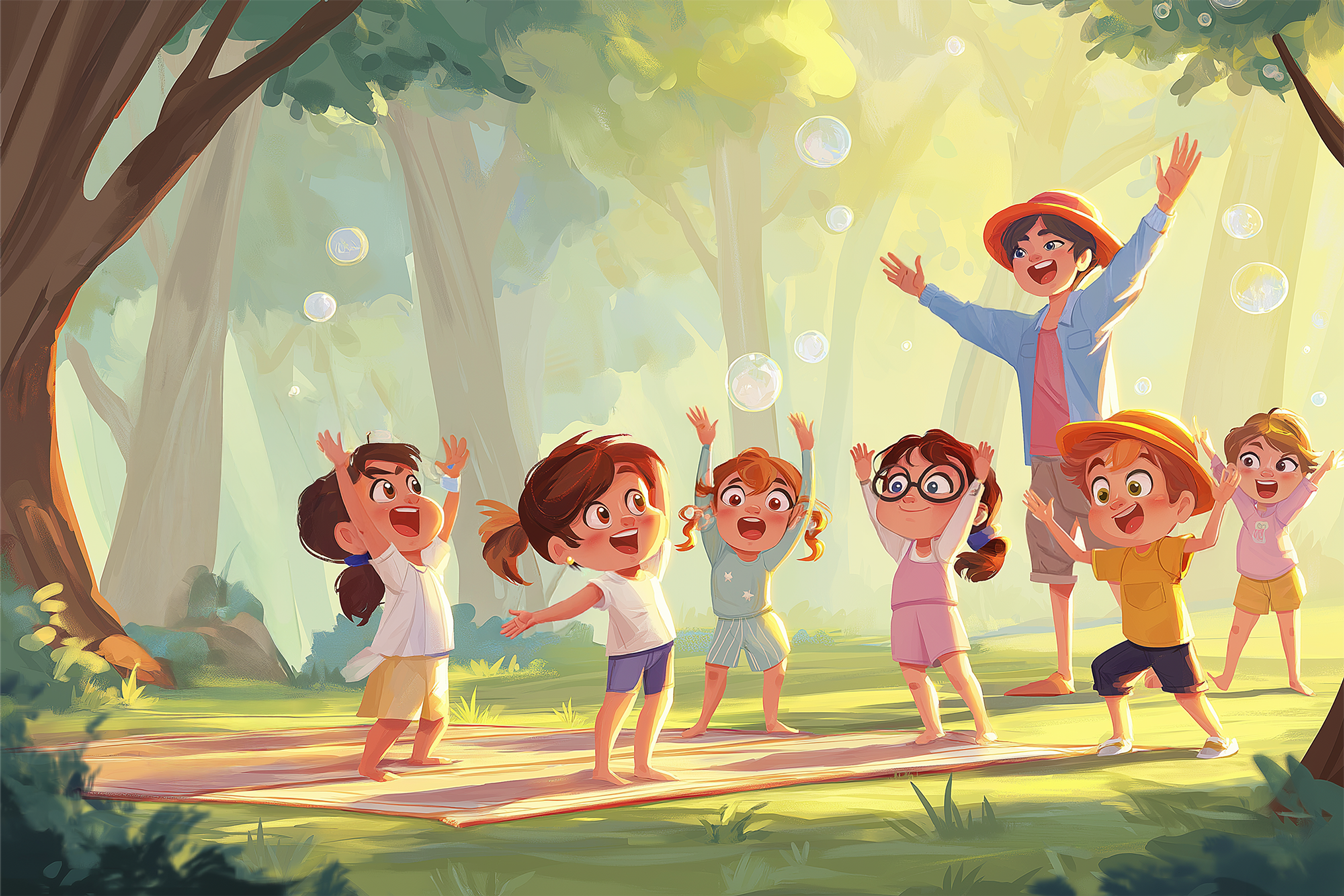 Un grupo de niños en el bosque