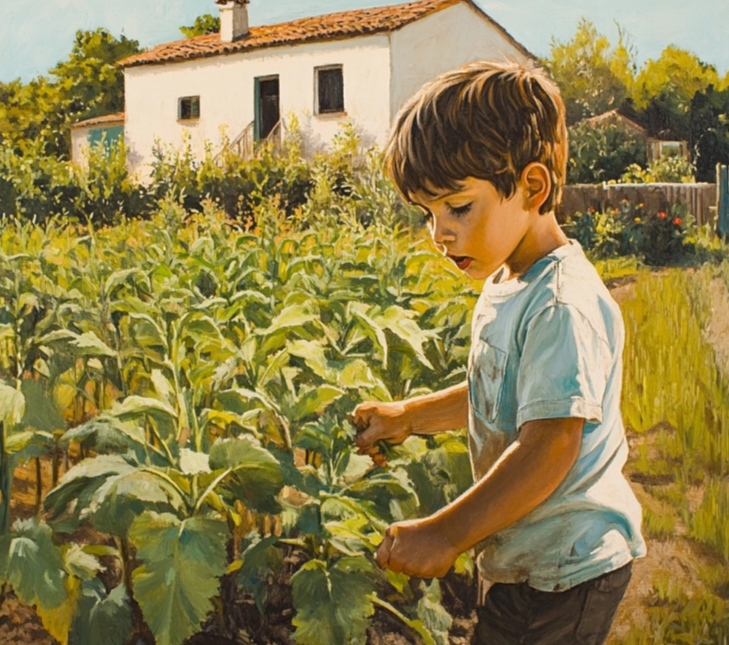 Un niño en una granja escuela