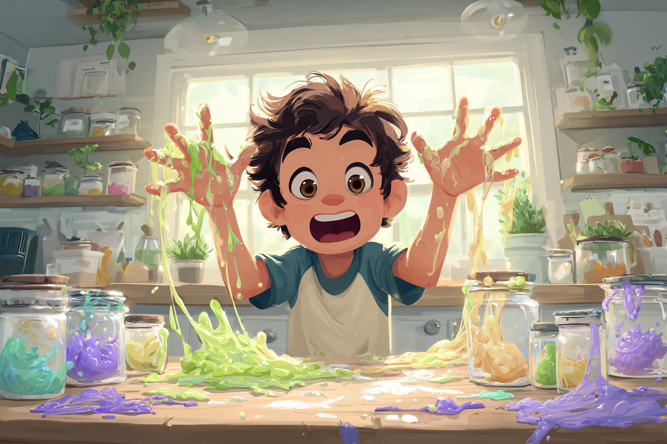 Un niño haciendo slime