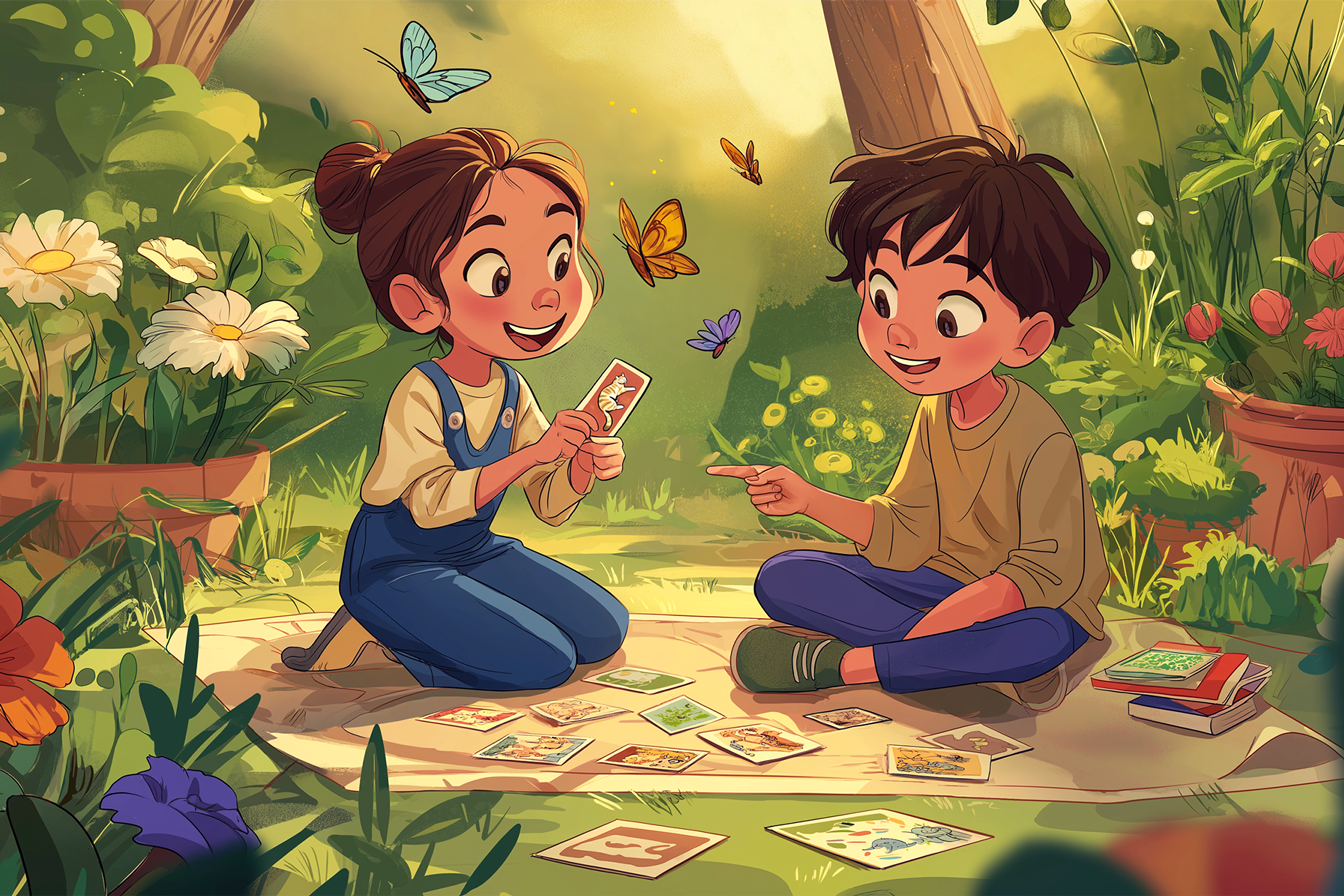Unos niños jugando a las cartas