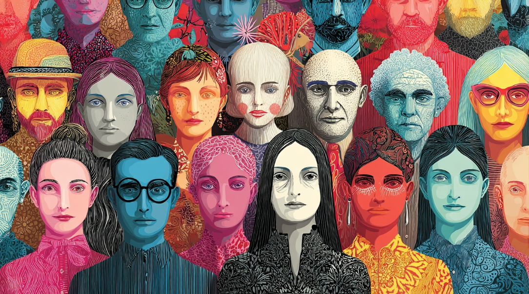 Ilustración con múltiples rostros