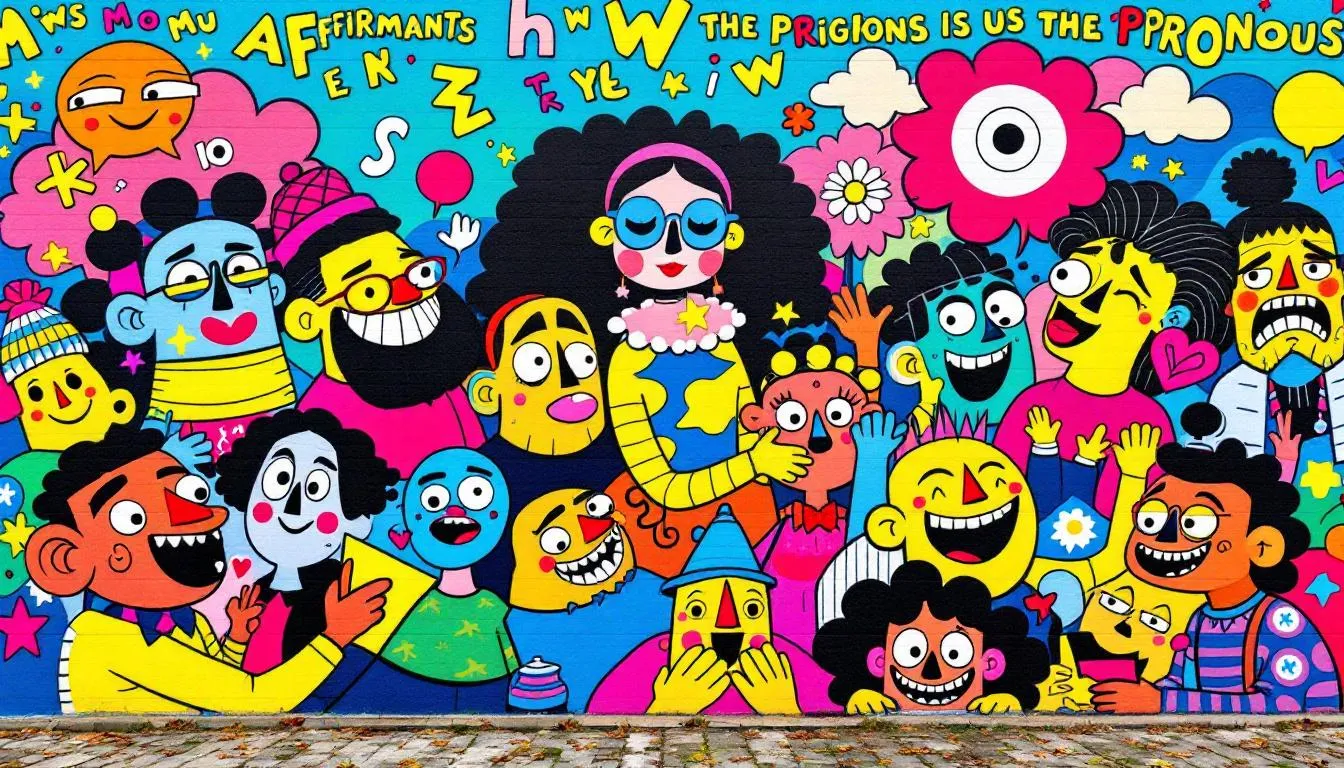 Mural con dibujos animados variados