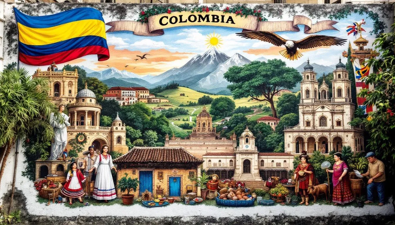 Postal de Colombia con símbolos nacionales