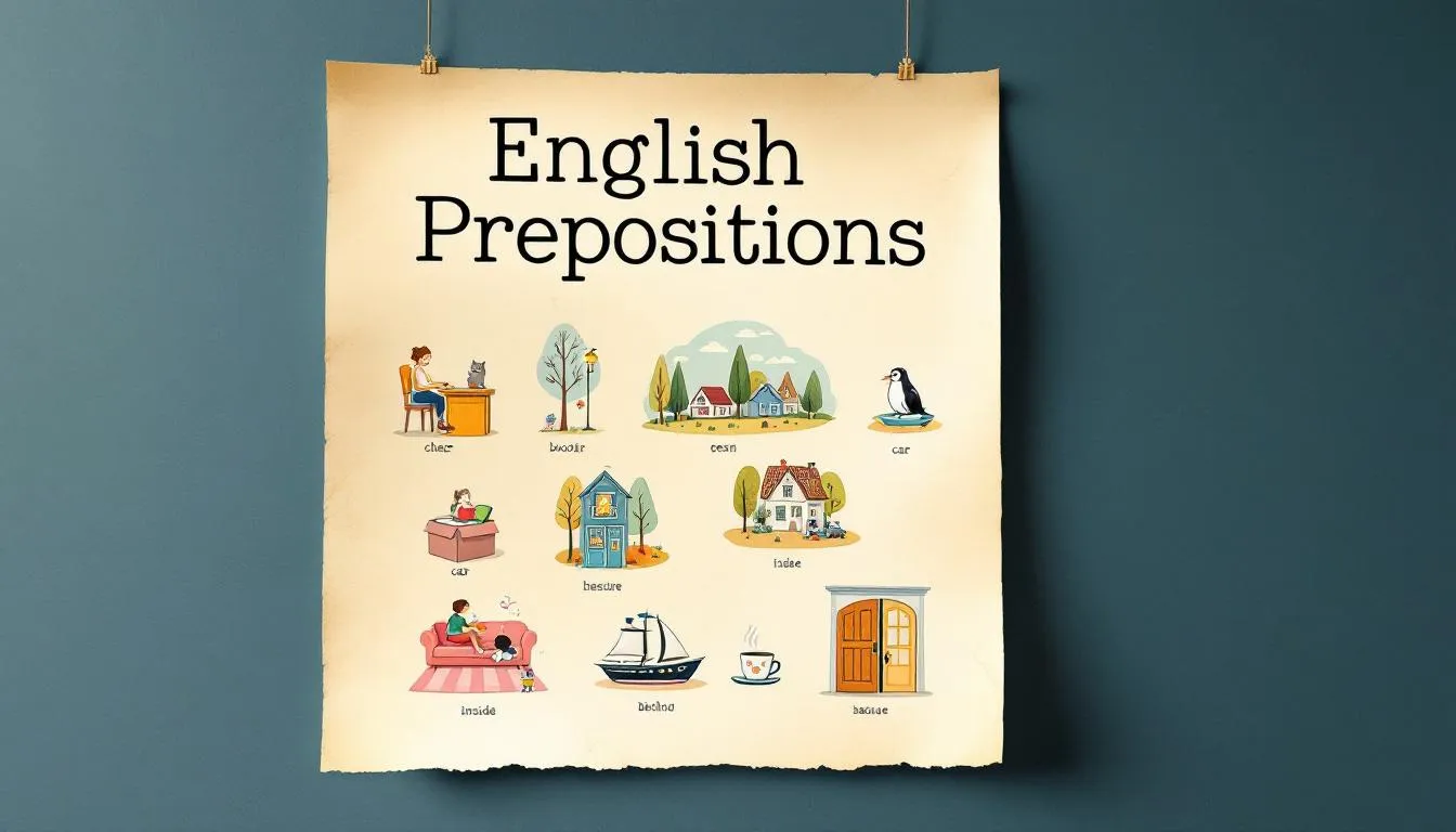 Recorte de una hoja con preposiciones en inglés