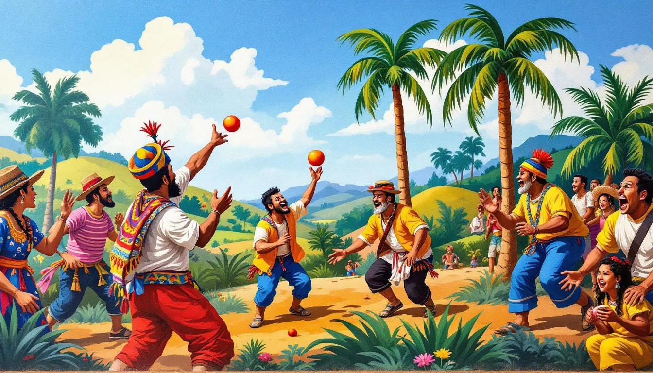 Ilustración de colombianos jugando al tejo