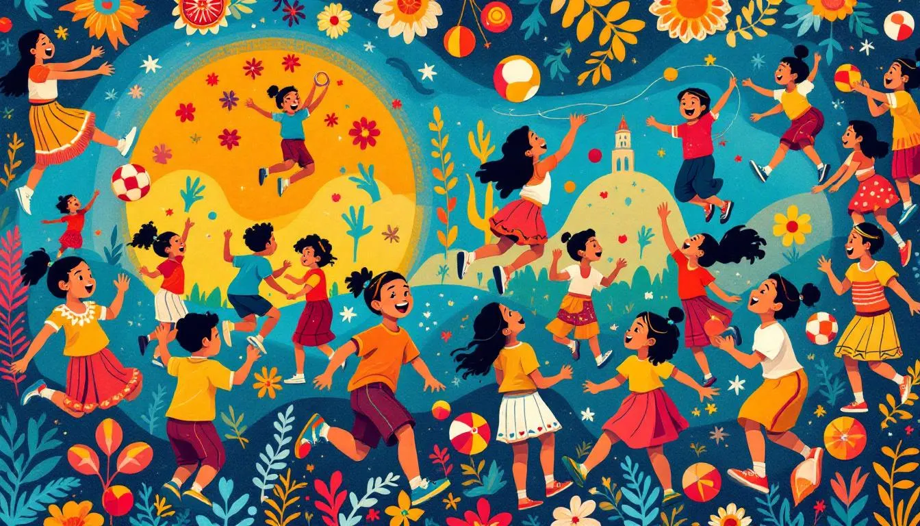 Ilustración de niños colombianos jugando
