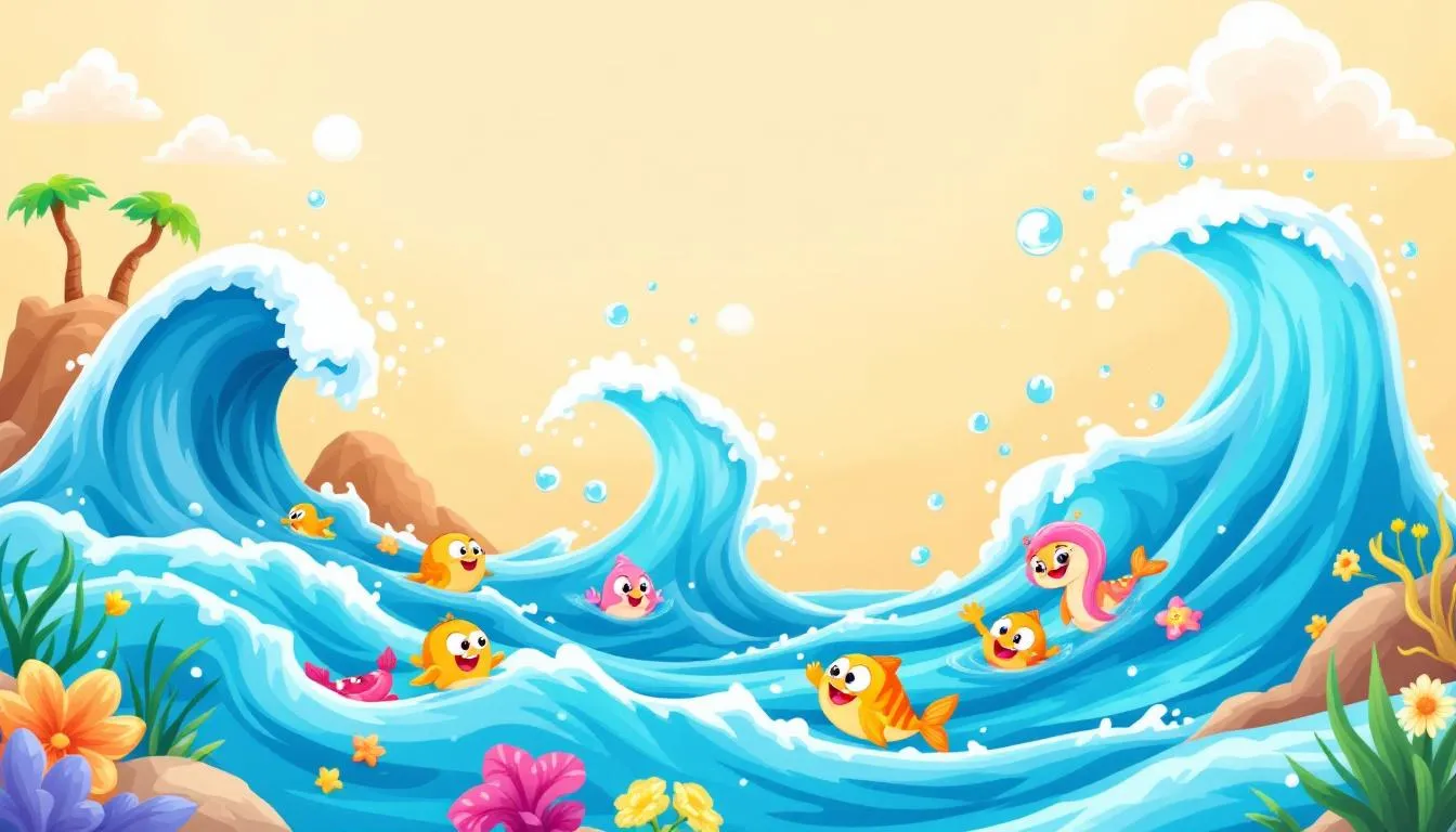Ilustración de olas con peces