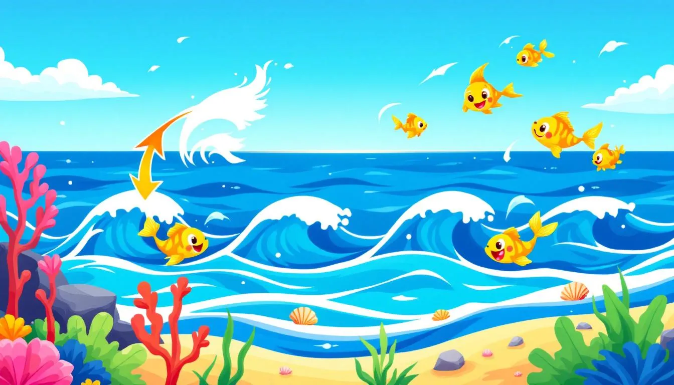 Ilustración de olas con peces