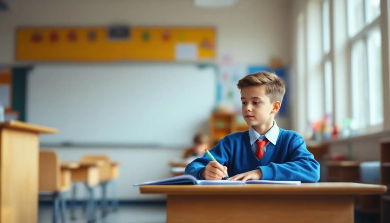 Un niño está sentado en su clase