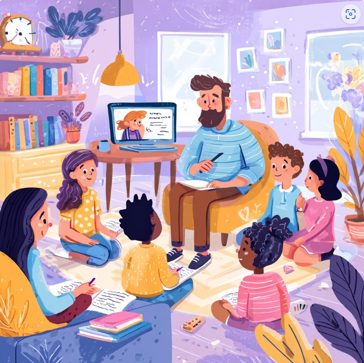 Un profesor da clase a un grupo de niños