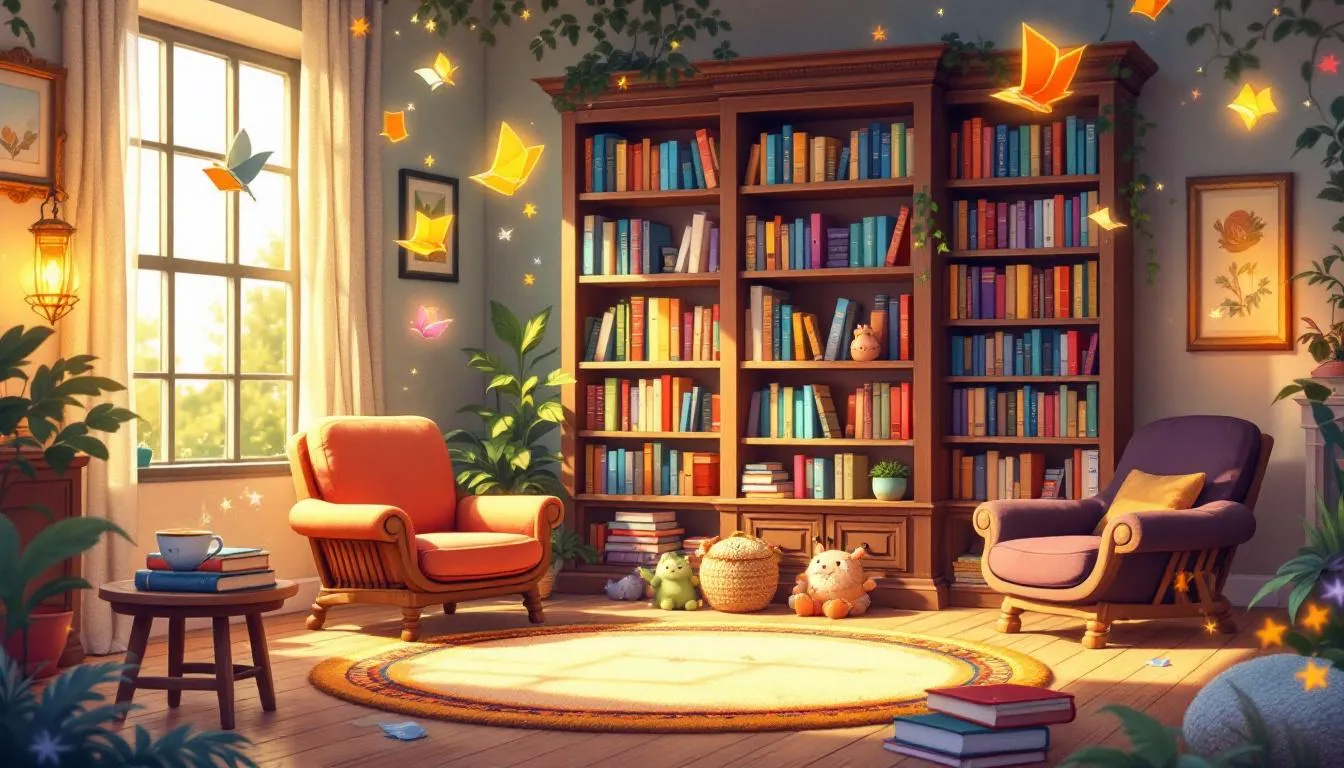 Un salón con libros