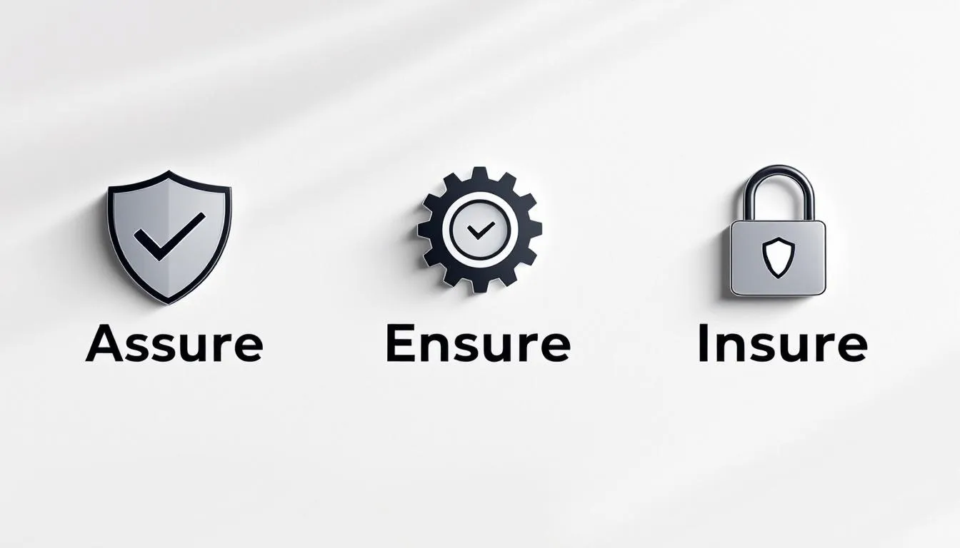 Una comparación visual de los términos 'Assure', 'Ensure' e 'Insure'
