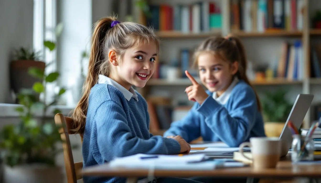 Una niña estudia junto con su hermana