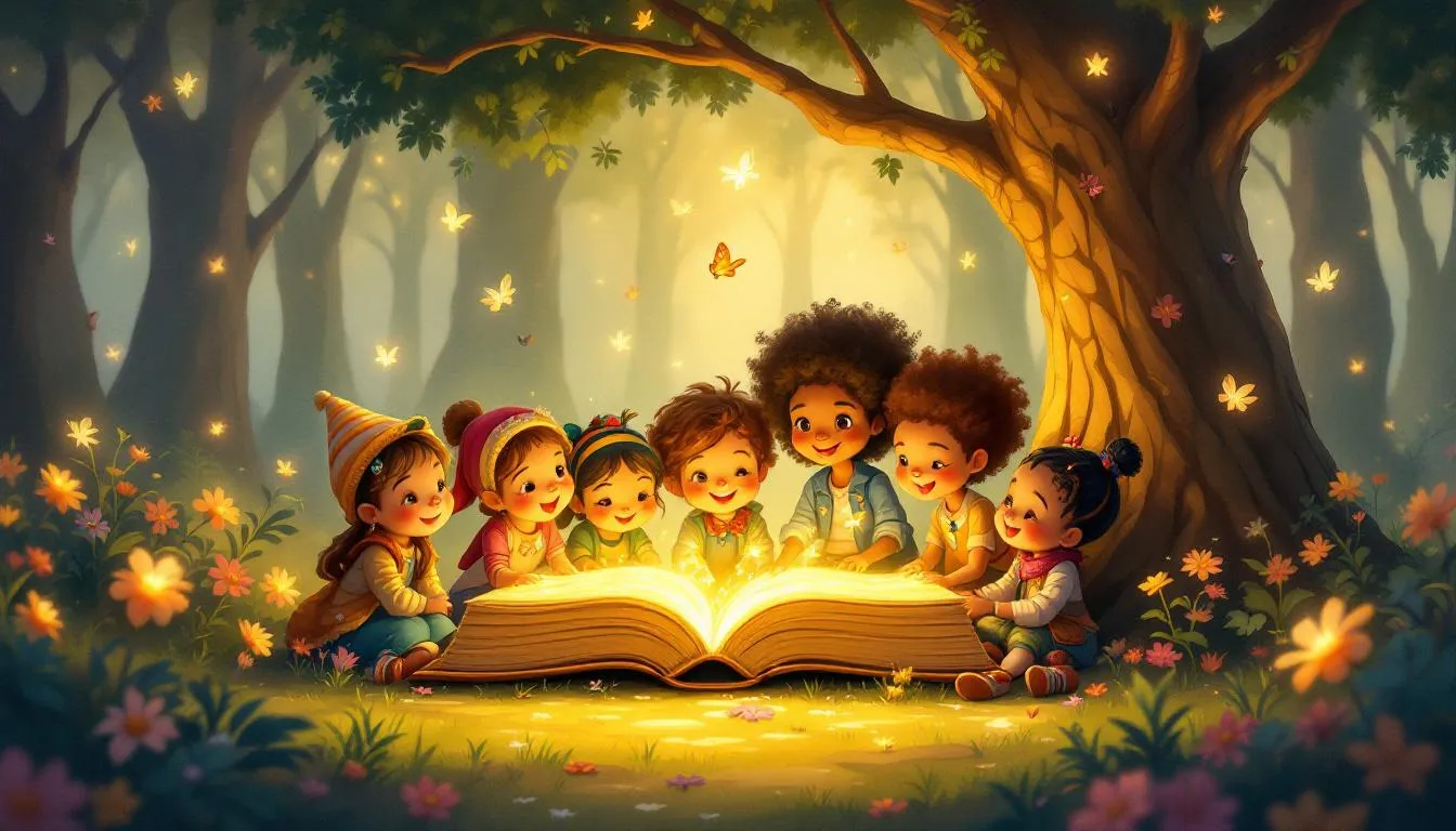 Varios niños leyendo un libro