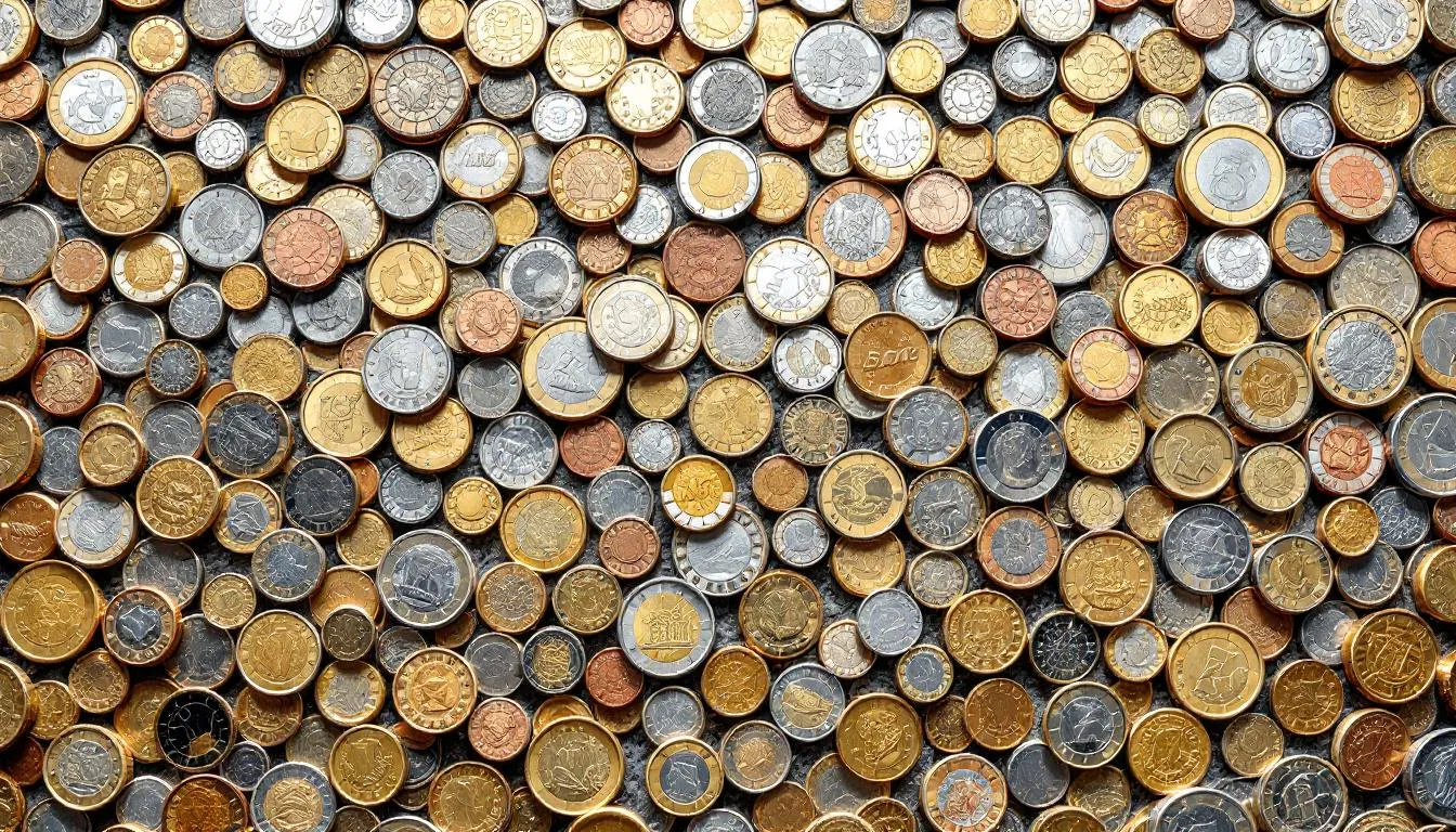 Muchas monedas en una superficie