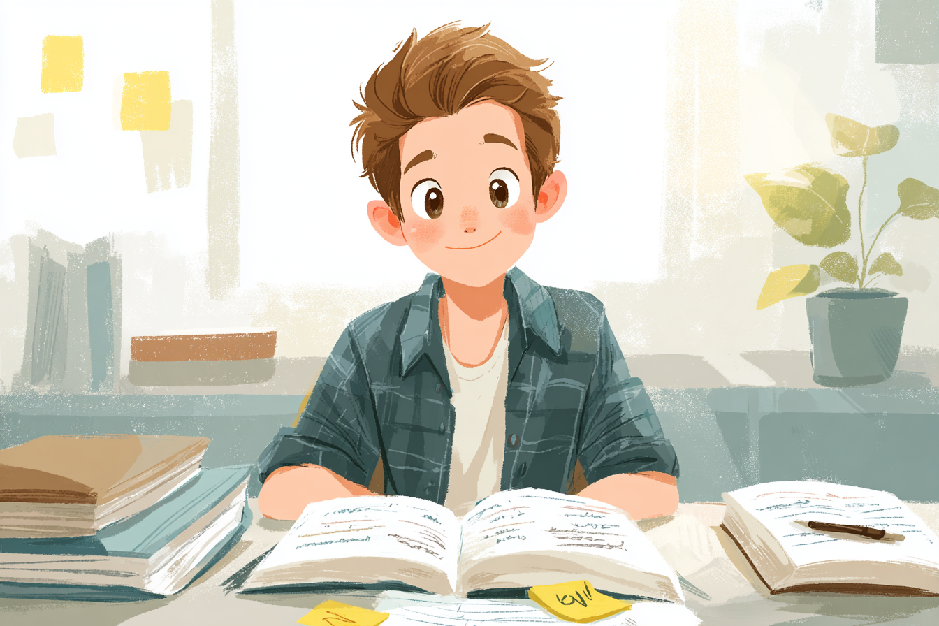 Un estudiante de octavo grado estudiando