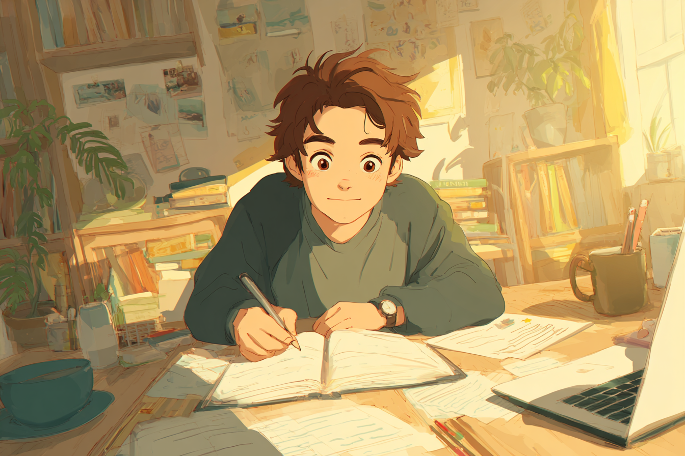Un estudiante de undécimo grado estudiando