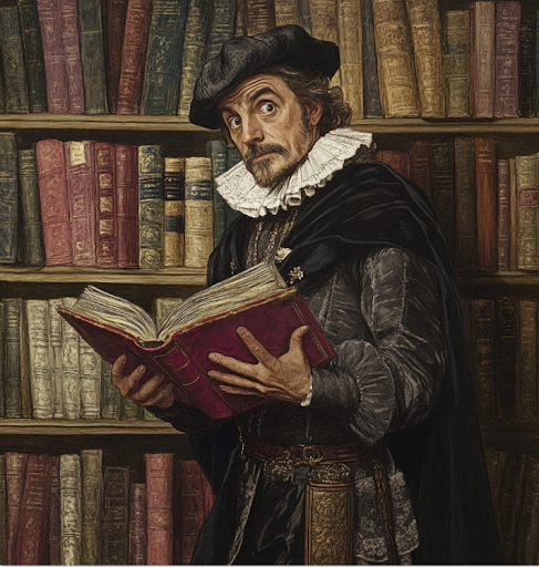 Imagen de Shakespeare con un libro.