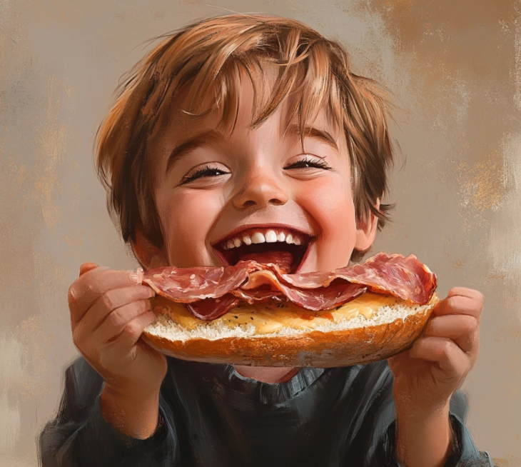 Un niño con un bocadillo.