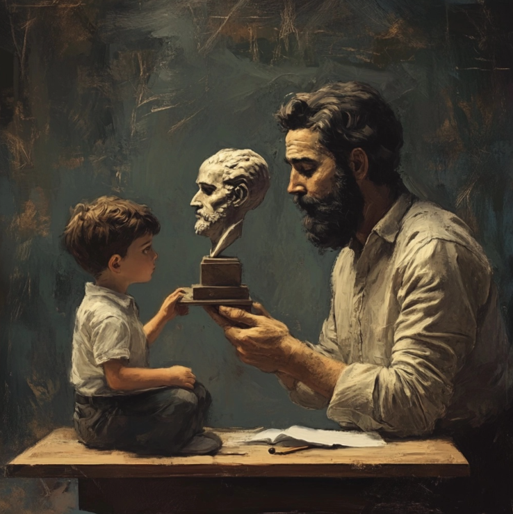 Un padre y su hijo reflexionando.