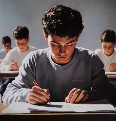 Un adolescente haciendo un examen.