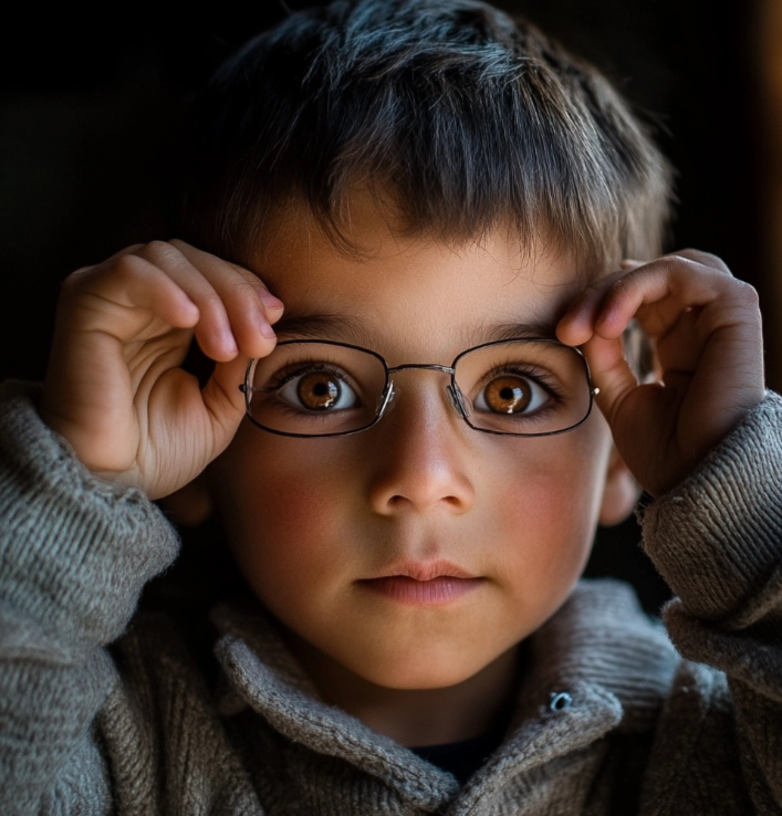 Un niño colocándose las gafas.