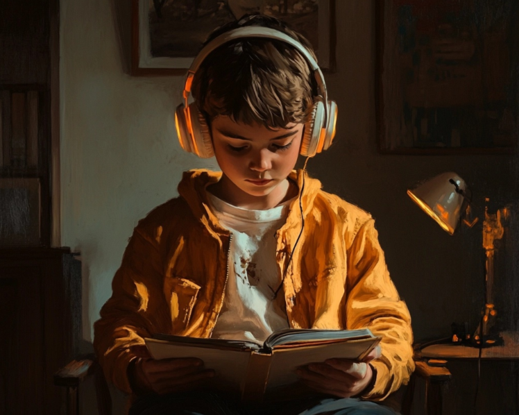 Un niño escuchando música