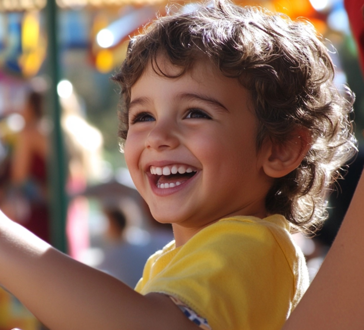 Un niño feliz en un parque de atracciones