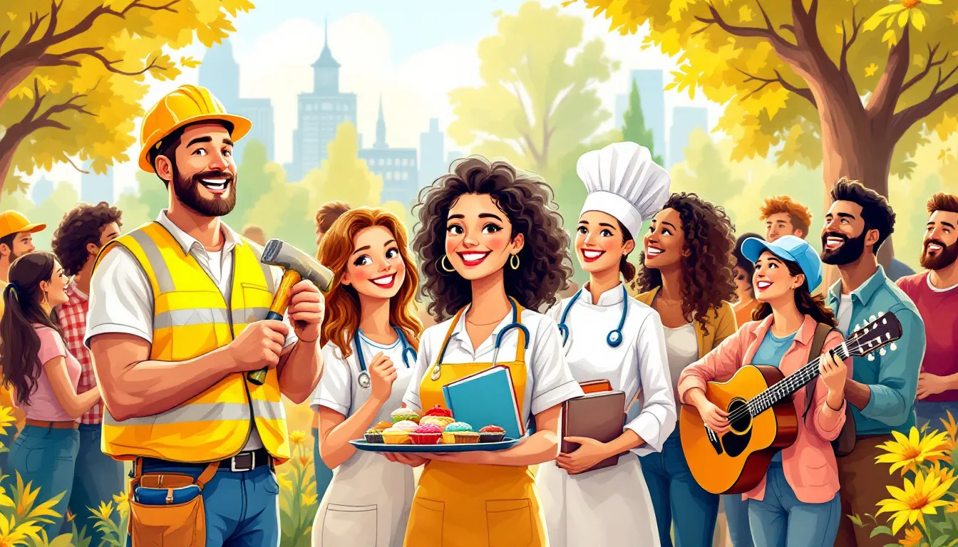 Una ilustración que representa varias profesiones