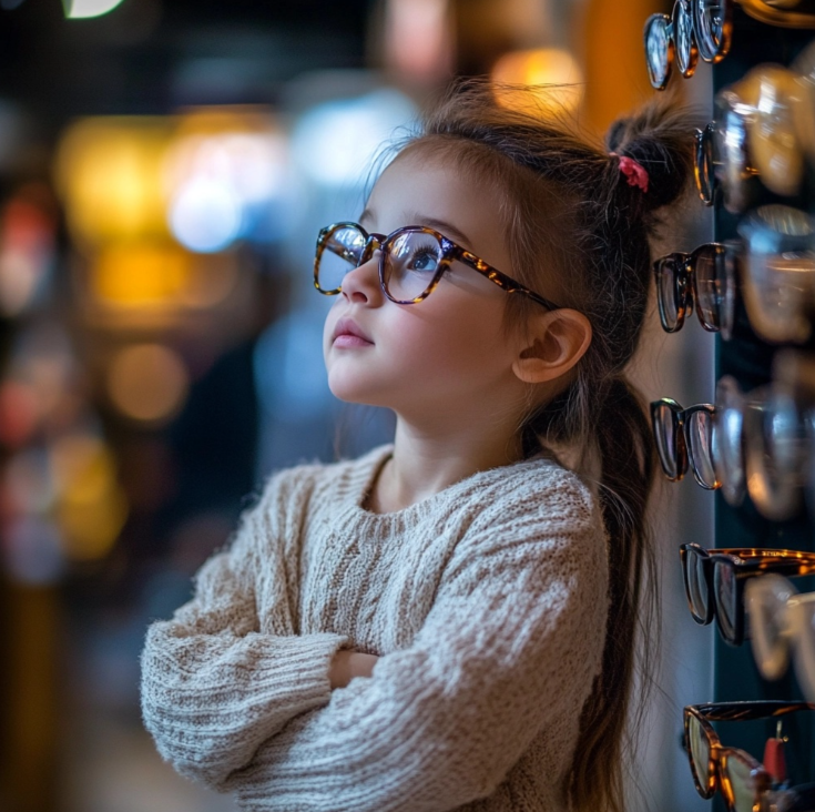 Una niña con gafas de montura.