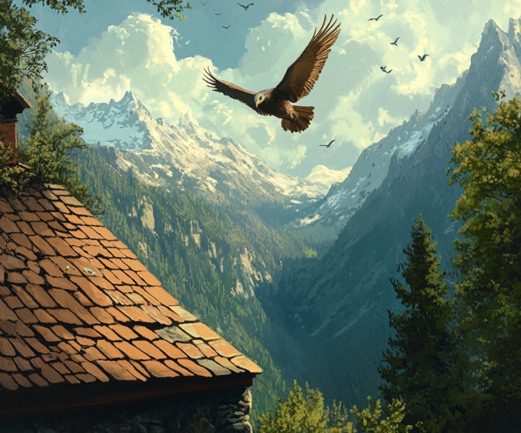 Un pájaro sobrevolando la montaña